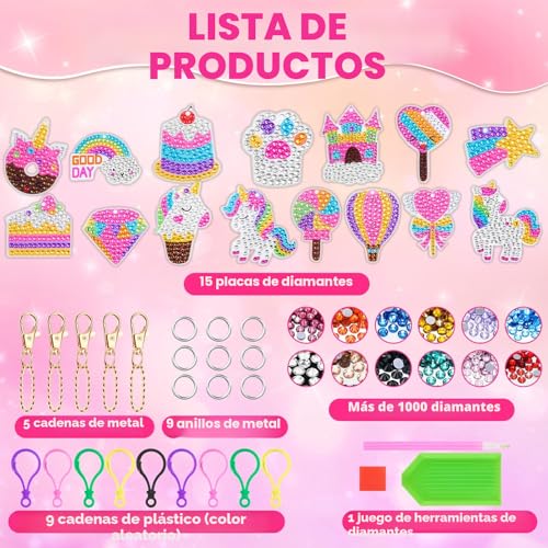 HGRGHH DIY Diamonds for Girls 6-12 Years, 15PCS Keychains Diamond Painting, 5D Diamond Painting Keychain, Diamond Craft Set, Birthday Gift for Girls 6-12 Years Old