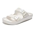 FUNKYMONKEY Women's Comfort Slides Double Buckle Adjustable Plastics Flat Sandals