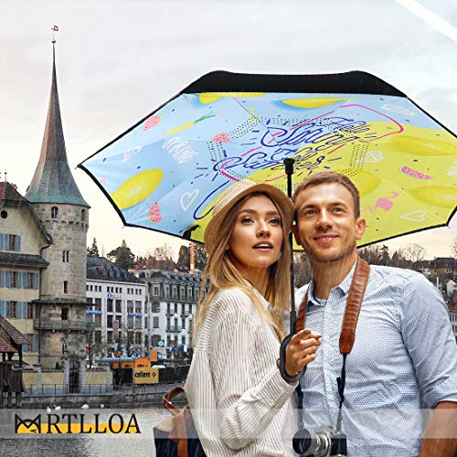 MRTLLOA Double Layer Inverted Umbrella with C-Shaped Handle, Anti-UV Waterproof Windproof Straight Umbrella for Car Rain Outdoor Use (N-Lemon)