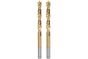 HARFINGTON 2pcs Brad Point Drill Bit 6mm(15/64") Dia Straight Round Shank Drill Metric Brad Point Spiral Twist Drill Bits for Carpenter Woodworking Plastic Rubber, Golden