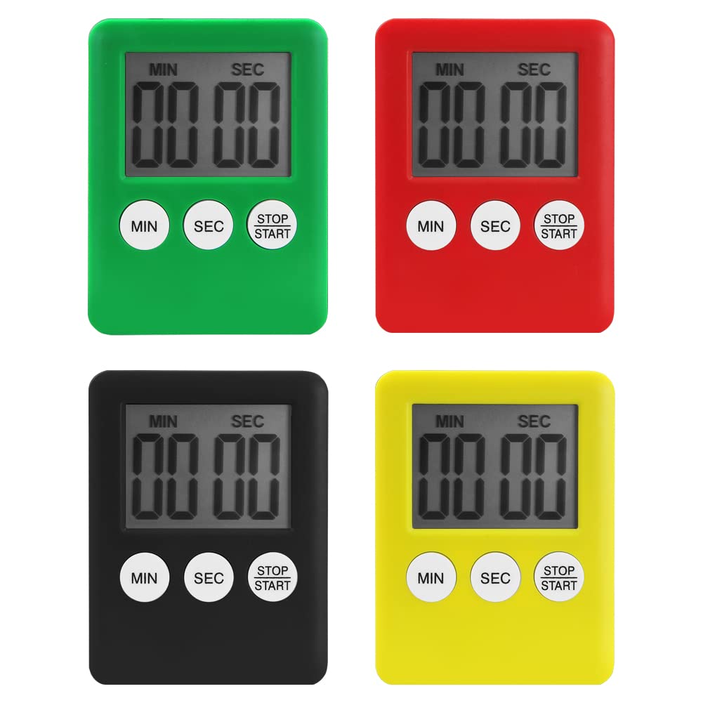 Kitchen Timer 4 PCS,Digital Minute Countdown Timer,4 Color Stopwatch Magnetic Time Timer Alarm Clock For Kitchen Cooking Classroom Gym Study Teeth Cleaning Kids Children