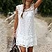 SUNNOW Women's Round Neck Sleeveless Hollow Lace Splicing Mini T-Shirt Dress (Asian L/US(8), White)
