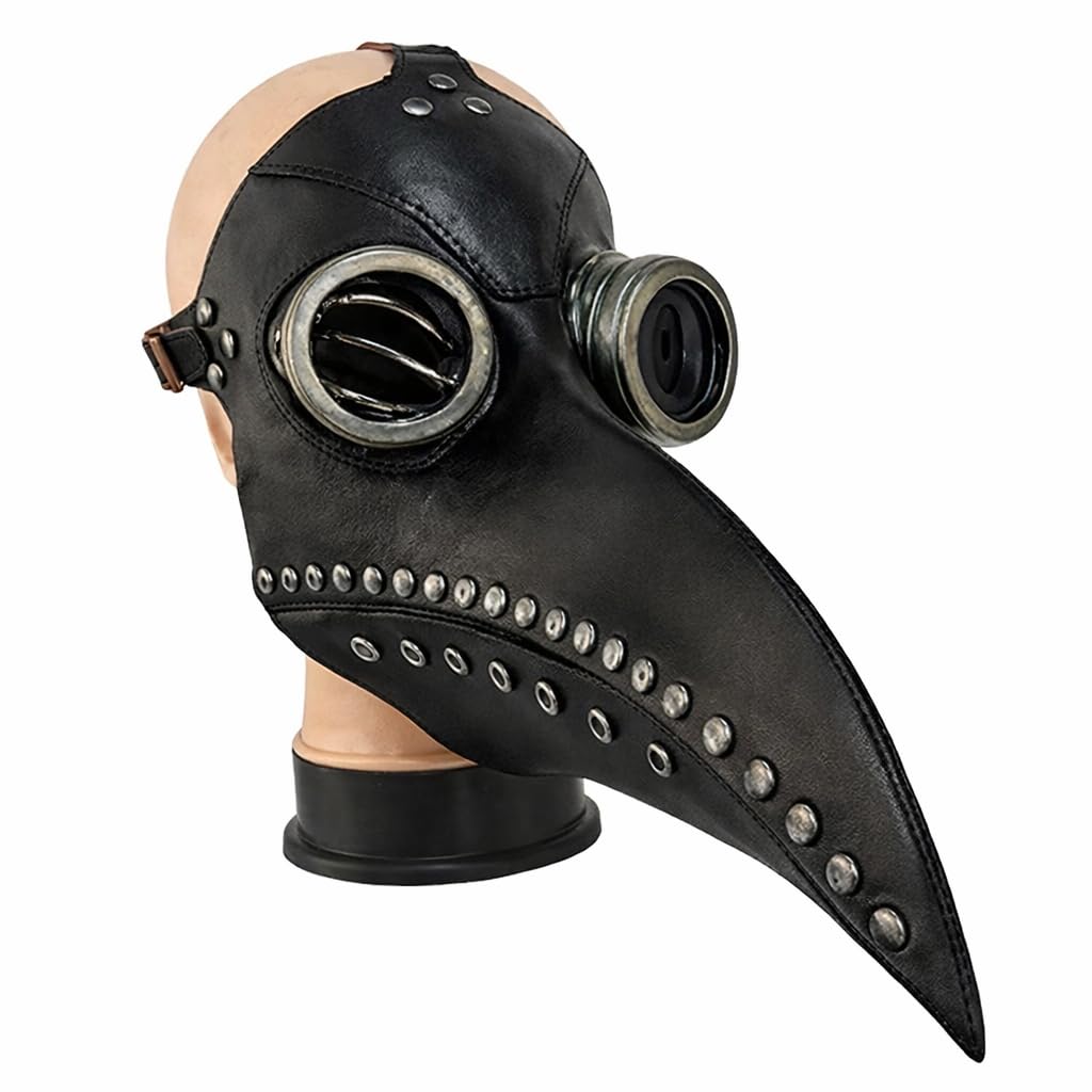 eBoutik - Steampunk Plague Doctor Mask – Black Victorian Gothic Long Beak Costume for Halloween, Festivals & Adult Fancy Dress – Full Face Bird Beak Masquerade Prop