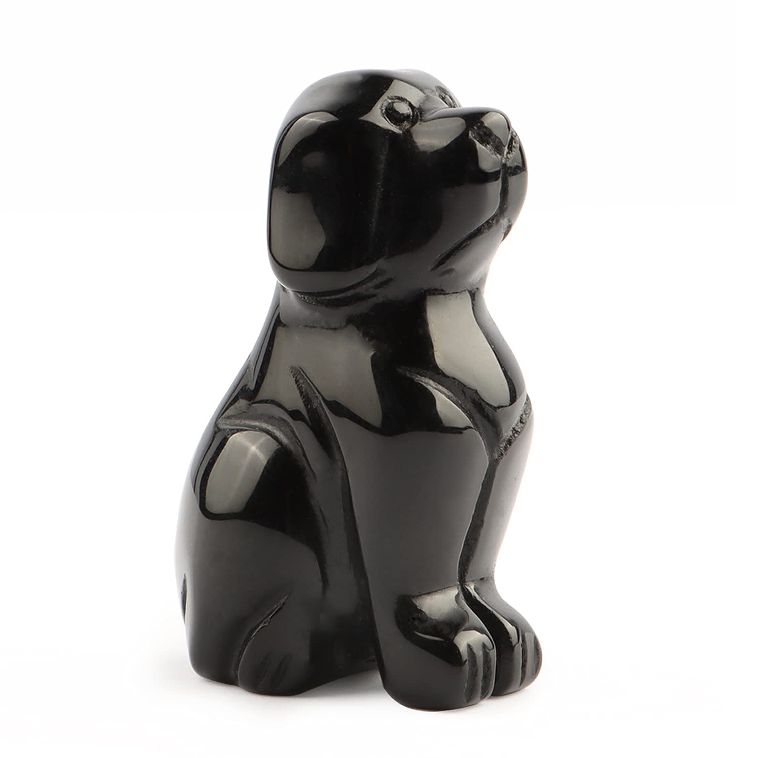 Photo 1 of Artistone 2" Black Obsidian Dog Statue Figurine Carved Gemstone Animals Healing Crystal Lucky Dog Puppy Sculpture Collectible Healing Stone for Home Decor Ornament Outdoor with Gift Box