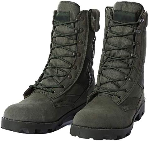 HNGLXQ Combat Boots G-162 Leather Side Zip Army Tactical Boots Delta Military Work Army Shoes Safety Ankle Boots Breathable Commando Outdoor Desert Tactical Military Patrol Boots,Green-EU41