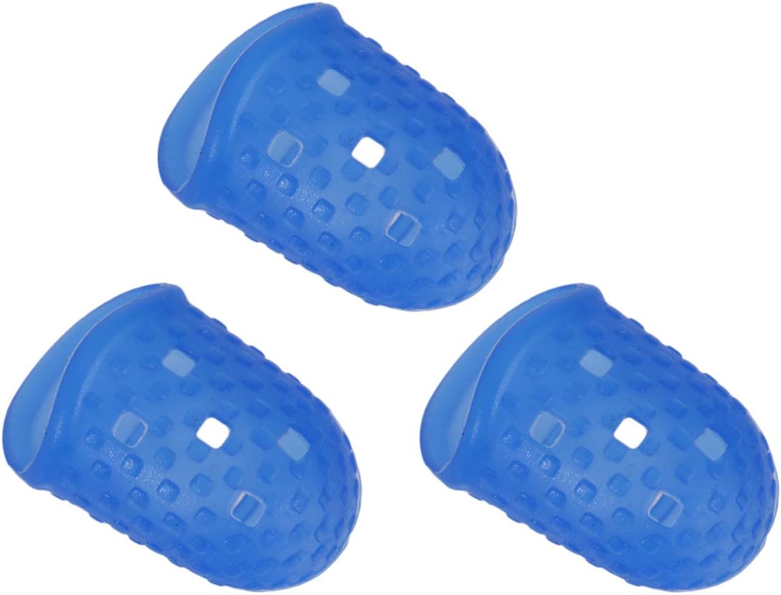 TOYANDONA 3pcs Finger Tips Protection Silicone Finger Guards Fingertip Grips Finger Tip Protectors Covers Cots Mitts Caps for Guitar Players Sewing Wax Rosin Resin - Blue