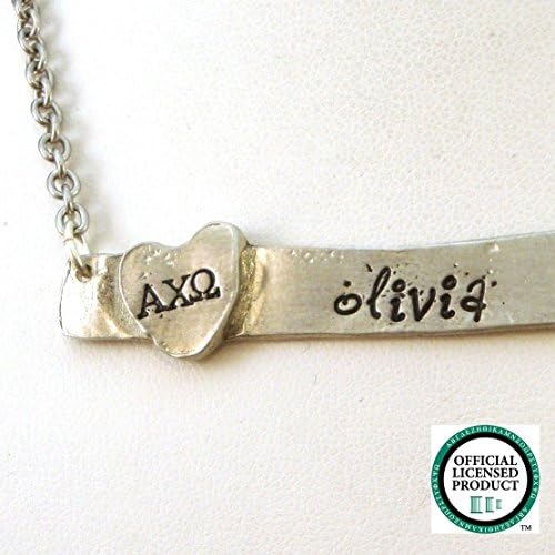 Personalized Alpha Chi Omega Horizontal Bar Necklace | Hand Stamped Necklace | Alpha Chi Omega Personalized Necklace | Pewter Necklace