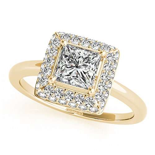 TVS-JEWELS Princess Gold Solitaire With Accents Engagement Ring In 14k Gold Plated Sterling Silver Princess Cut (5)
