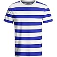 Funny World Men's Cotton Striped T-Shirt Crew Neck Short Sleeves Basic Casual Top