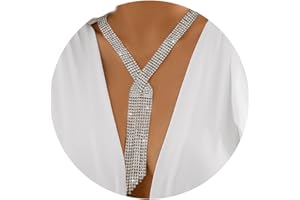 ELABEST Long Rhinestone Necklace Statement Tassel Necklaces Crystal Layered Y Choker for Women