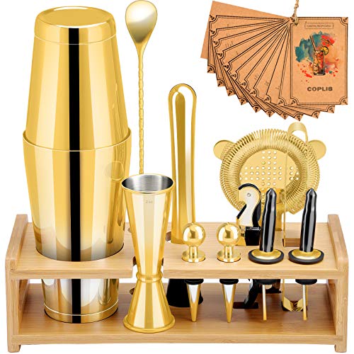 Barkeeper-Set, Boston Cocktail-Shaker aus Edelstahl, goldfarben, 13-teilig