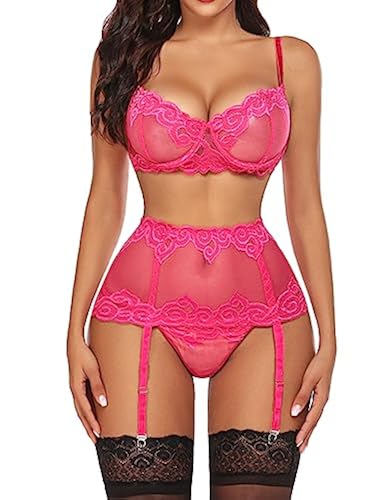 ADOME Women Sexy Lingerie Set With Garter Lingerie Set Pink Lingerie Set Bra  and Panty Set(Pink,Large in Dubai - UAE | Whizz Lingerie Sets