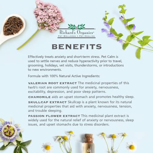 Richard’s Organics Pet Calm, 4 oz. Bottle Natural Cat and Dog Anxiety