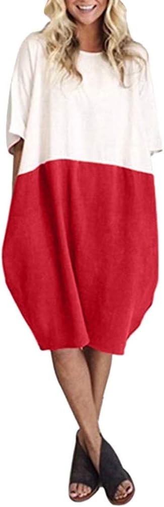 Summer Dress Womens Long Tops Pocket Loose Dress Ladies Crew Neck Casual Dress Plus Size
