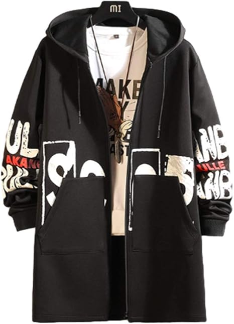 Amazon ユケ二ー トレンチコート コート メンズ ダーク系 ゆったり 潮流 ゆったり 帽子 ファッション ヒップポップ プリント柄 ポッケト付き コート ジャケット 通販