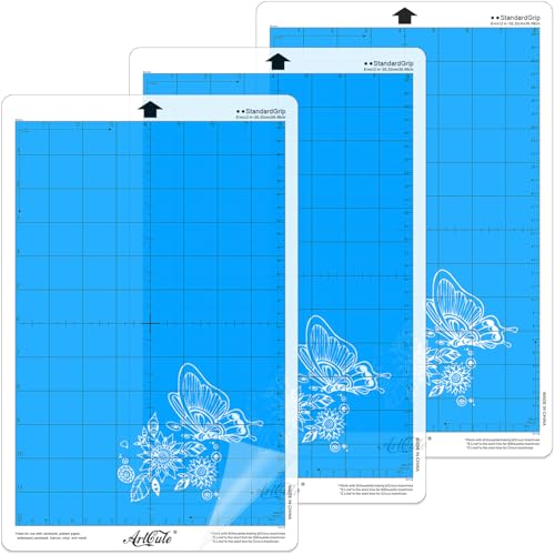 3 Pack Standard Grip Cutting Mats 8x12 Inch for Silhouette Cameo Portrait Adhesive Sticky Accessories Craft Replacement Cut Mats for Scrapbooking Die-Cut Machines (Blue)