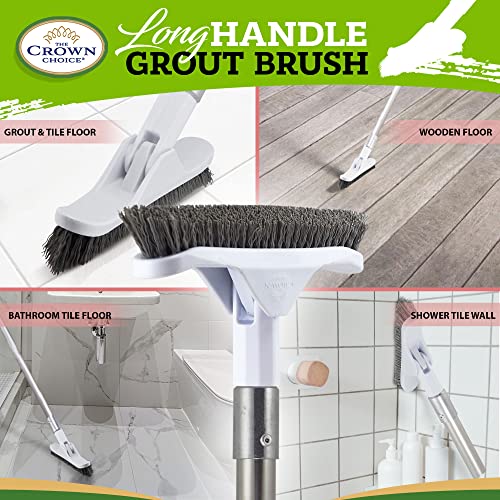 Grout Brush with Long Handle Heavy Duty Cleaner & Grout Scrubber Tool Deep Cleaning Hard
