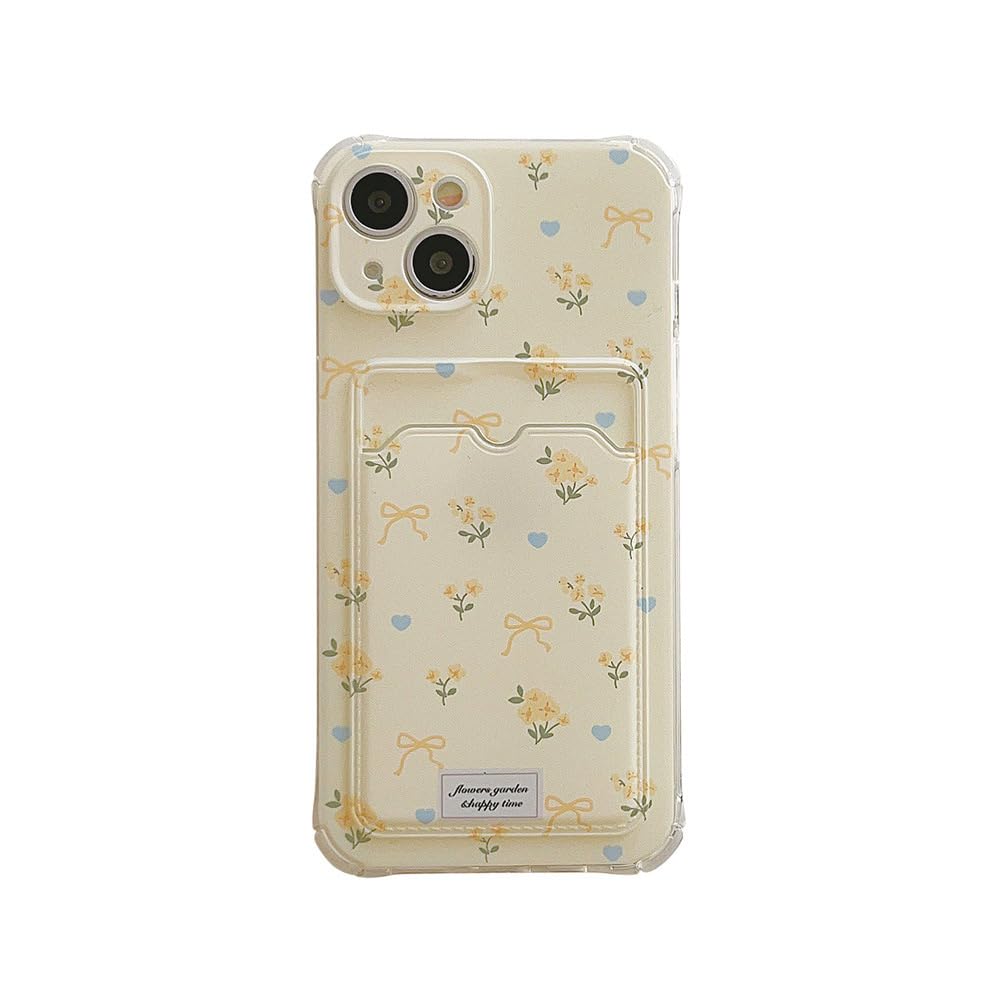 Photo 1 of Compatible for iPhone 16 Pro Max Case with Card Holder, Cute Flower Phone Cover for Women Girl, Floral Protective Soft TPU Shockproof Wallet Case (Yellow, for iPhone 16 Pro Max)
