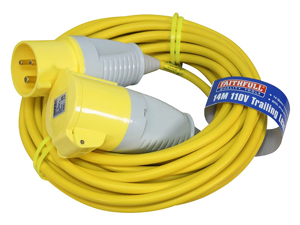 Faithfull FPPTL1432AMP 14 Metre L/V Trailing Lead Extension Lead 110V 25A 2.5mm Cable