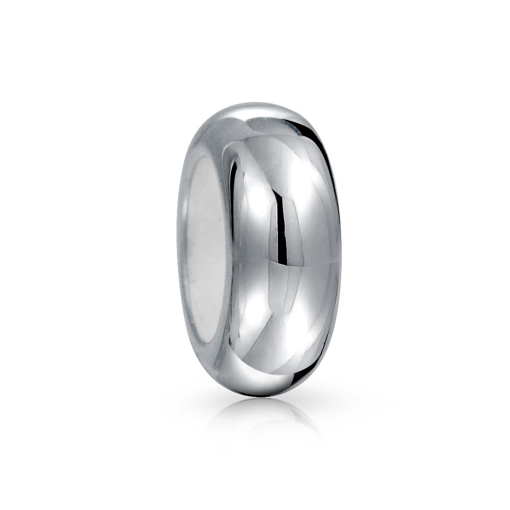 Bling Jewelry Basic Simple Plain Thin Spacer Stopper Bead Charm For Women White Rubber Center Polished.925 Sterling Silver Fits European Bracelet