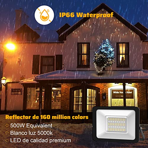 50W Reflectores Led Exteriores RGB Intelligentes Wifi, compatible con Alexa, Lampara Luces RGB de Colores con Remote y Soporte de Espiga, Equivalente 500W, Para Fiesta Jardin Halloween Nadvida