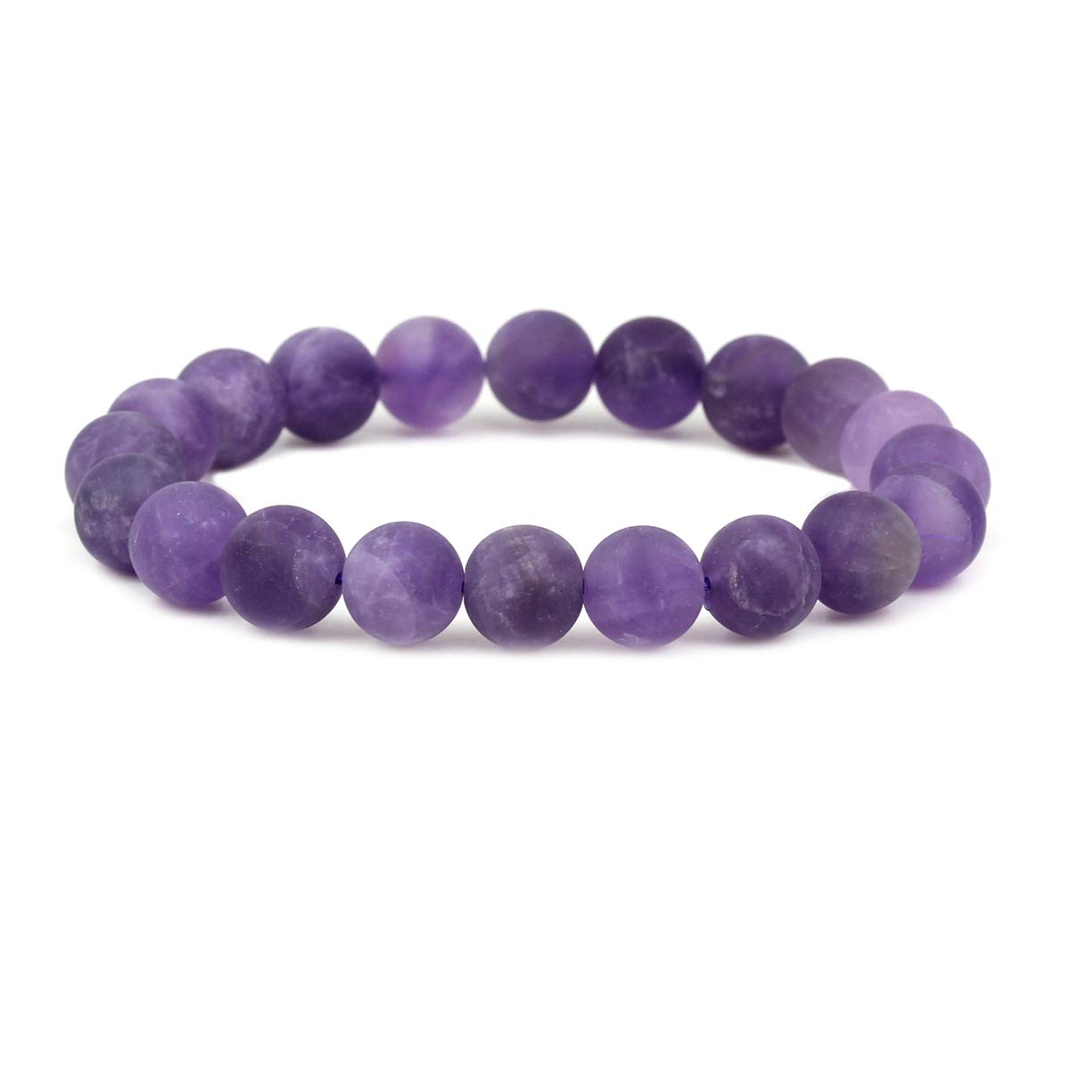 CHENYUE Natural Matt A Grade Amethyst Gemstone 10mm Round Beads Stretch Bracelet 7" Unisex