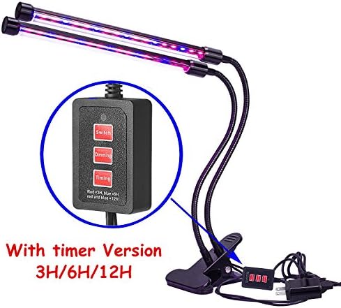 Growing Lights,Mocent Dual Head Plants Lights with Timer Adjustable 5 Level Dimmable Desk Clip with 360 Degree Flexible Gooseneck Growing Lamp,Switch Control LED Grow Lights for Indoor Plants