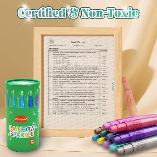 Rainbow Sparkle Metallic Watercolor Gel Crayons, 12 Colors Twistable Crayons for Toddlers, Non-Toxic & Washable, Coloring Gift for Boys and Girls