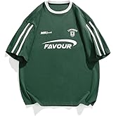 Vamtac Mens Patchwork Racing T Shirt Y2K Vintage Oversized Graphic Tees Contrast Color Stripe Half Sleeve Streetwear Top