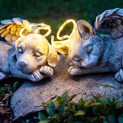 Exhart Cat Statue, Solar Pet Memorial Sleeping Cat Garden Sculpture