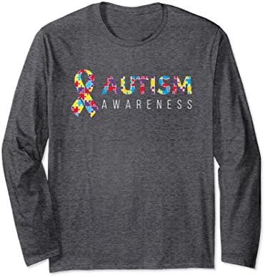 Unisex Autism Awareness Long Sleeve Shirt - Autism Awareness Ribbon Small Dark Heather