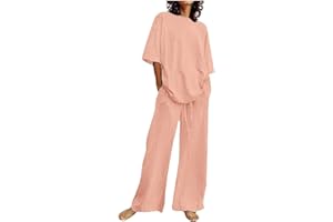 PETYCZEN Linen Set for Women 2 Piece Summer Outfits Casual Short Sleeve Tops with Long Pants Plus Size Tracksuit Lounge Sets