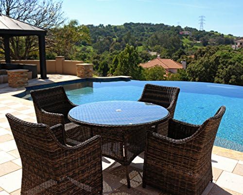 JOYPANDA 5 Piece Round Outdoor Wicker Rattan Dining Table Set with Cushions