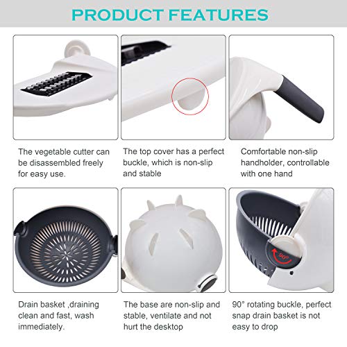 VAESIDA Vegetable Slicer Cutter - 11 in 1 Multi Blade Adjustable Mandoline Slicer Cheese Vegetables Julienne Slicer with Drain Basket - Best Veggie Cheese Shredder Grater Set with Fruit Peeler