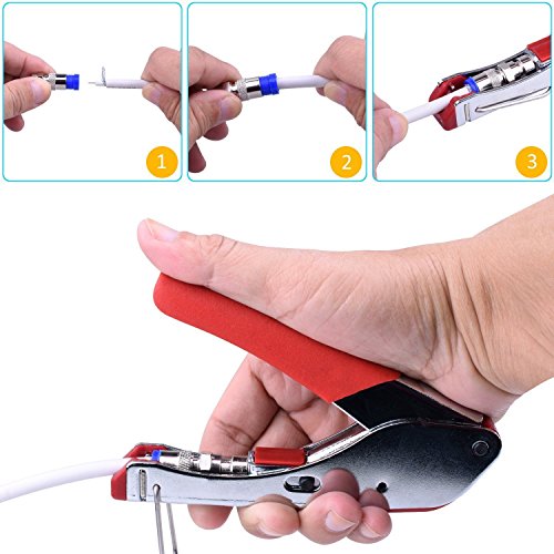 Coax Crimper Tool Kit Coaxial Compression Stripping Tool Cable Wire Stripper with 20 PCS F Male and 10 PCS Female to Female RG6 Connectors - Thumbnail 2