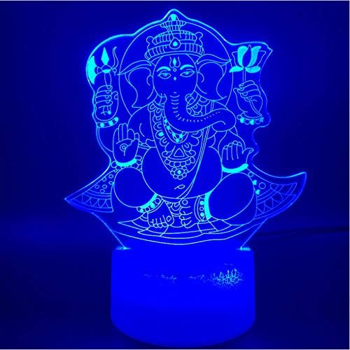 Halloween New 3D Indian Ganesha Lamp LED Illusion Night Light Holiday Gifts Hologram Atmosphere Lighting Abstract Acrylic Gift