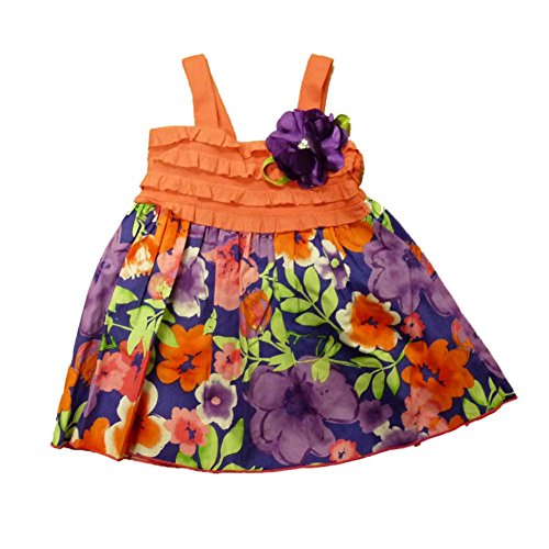 Youngland Infant Girls Orange & Purple Flower Ruffled Sun Dress Size 12 Months