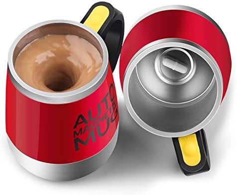 Upintek [Update] Stirring Coffee Mug Magnetic Self Stirring Mug Cup Electric Stainless Steel Auto Self Mixing Cup and Mug for Coffee Traveling Morning Office 450ml/15.2oz-Red