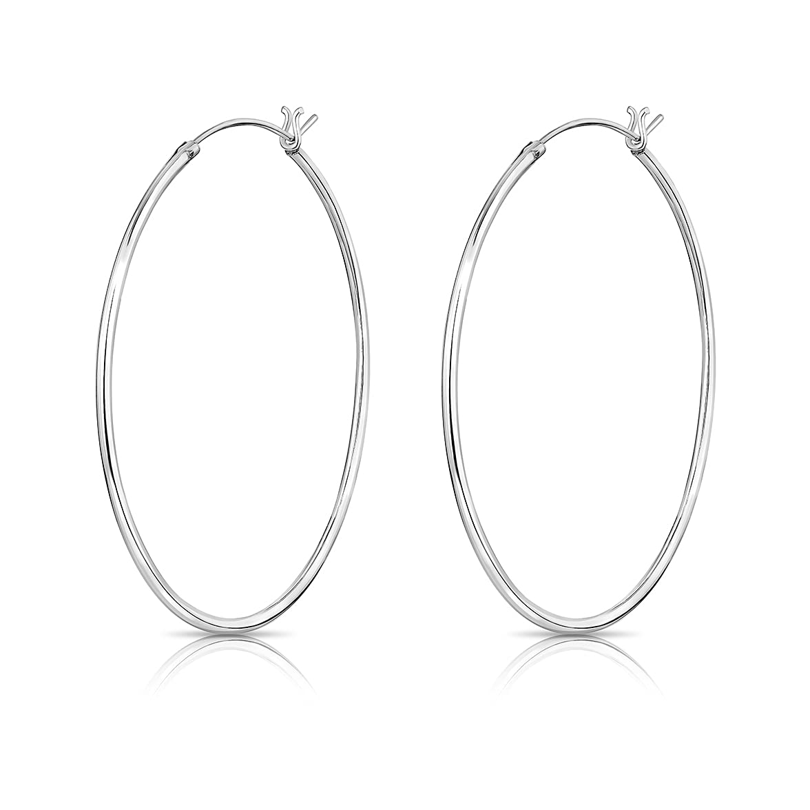 DTPsilver® 925 Sterling Silver LARGE Creoles/Hoops Hinged Post Earrings - Thickness 1.2 mm - Diameter 40 mm