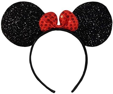 Sparkly Black Red Sequin Bow Minnie Mouse Disney Fancy Dress Party Ears Headband