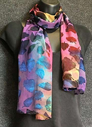 Hand dyed silk scarf in colorful leaves burn out pattern
