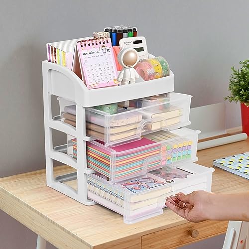 KAYYUKI WH 4-LAYER DESKTOP DRAWER ORGANIZER – PEN HOLDER AND OFFICE SUPPLIES DESK ORGANIZER WITH SLIDING DRAWER, IDEAL FOR OFFICE AND HOME WORKSPACES.