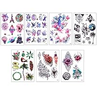 7 Sheets Temporary Tattoo Stickers Watercolor Henna Flower Tree Birds Design for Women Kids