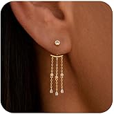 Voduim Dangle Earrings for Women, Dainty Gold Drop Earrings 14k Gold Plated Long CZ Bar Earrings for Women Trendy Simple Hypoallergenic Chandelier Stud Earrings Formal Wedding Prom Jewelry for Women