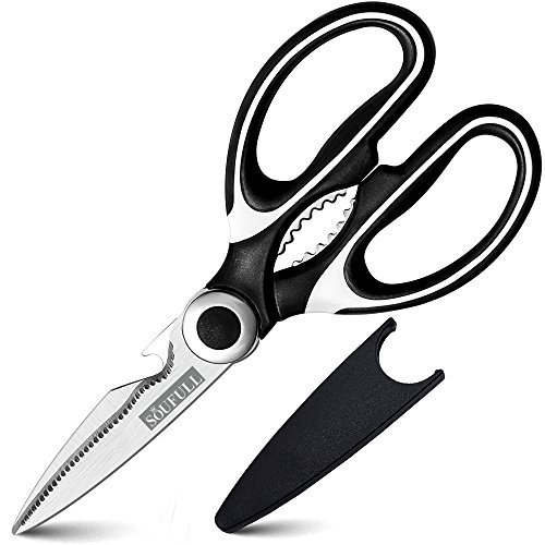 Heavy Duty Kitchen Shears - Soufull Multifunction Kitchen Scissors with Blade Cover -Purpose Utility Scissors for Chicken, Poultry, Fish, Meat, Vegetables, Herbs, BBQ - Multipurpose Kitchen Scissors