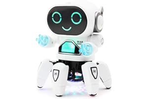 Boley Pioneer Dancing Robot in White and Blue - Walking Dancing Electronic Robot Toy for Kids with Disco Flashing Lights and Dance Music - Battery Operated