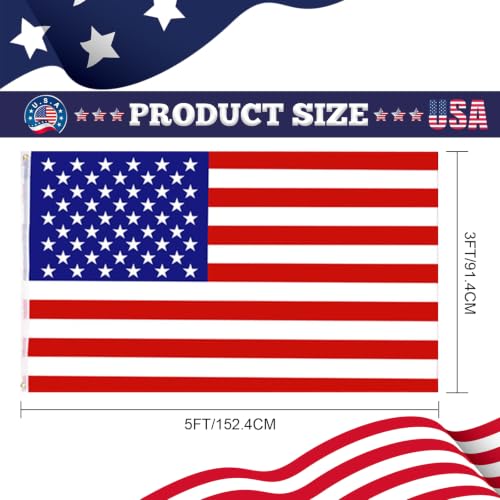 DERJLY American Flag 3x5 Ft Outdoor: All Weather High Wind US Flag Duty Heavy Tearproof Spun Polyester Sided Embroidered Star Brass Grommets Waterproof Tough