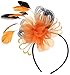 Myjoyday Women's Fascinators Hat for Tea Party Church Cocktail, Feathers Veil Headband with Hair Clip (Orange & Black)