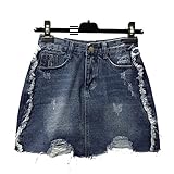 Women's High Waist Multi Button Fitted Club Demin Jeans Wrap Skirts Blue-L