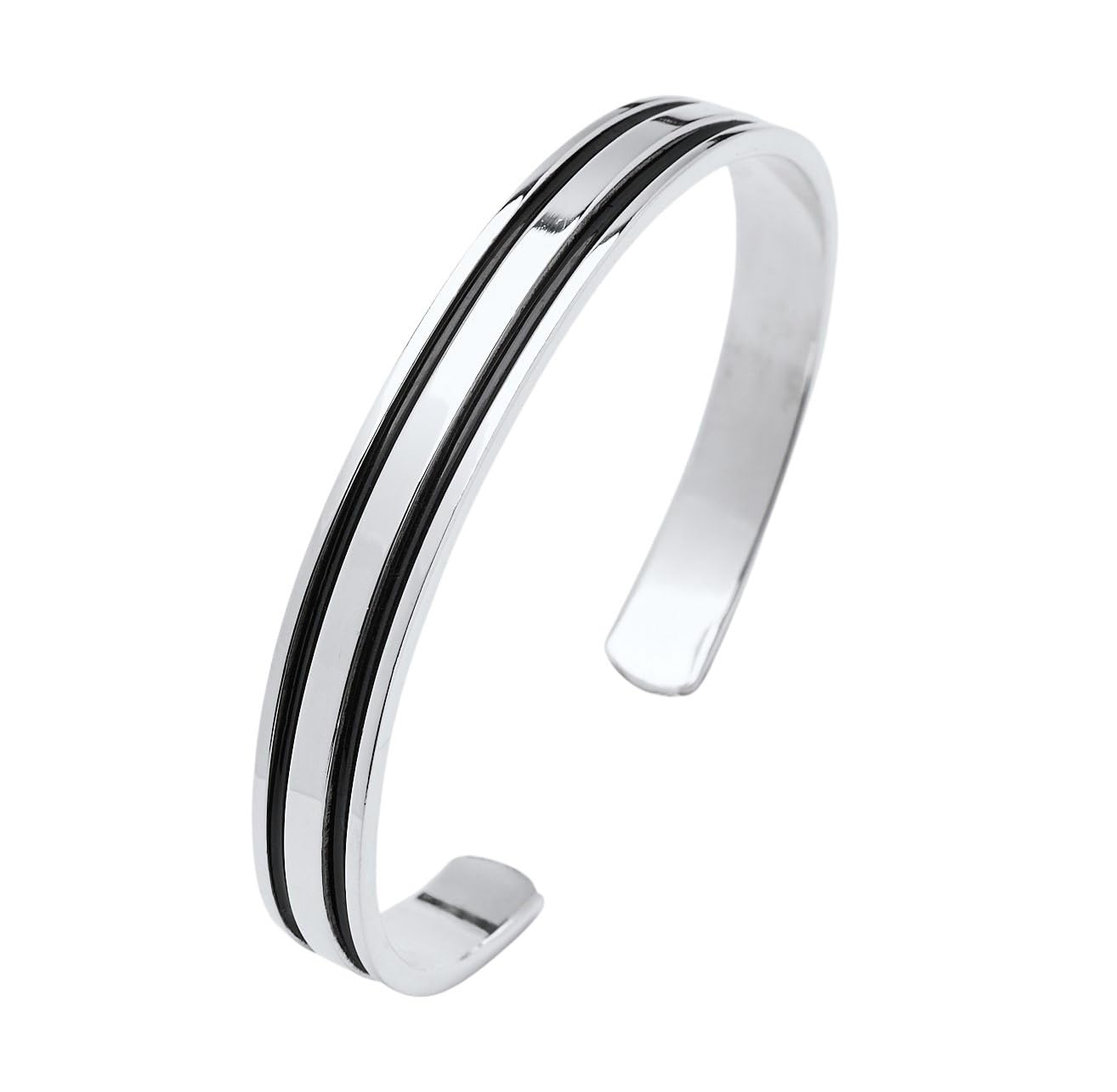 Treasure Bay Men's Silver Bangle Bracelet | Solid 925 Sterling Silver Cuff Bar Bangle for Men